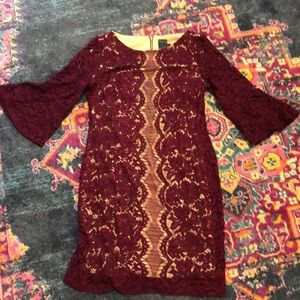 Beautiful lace modest cocktail dress burgundy
